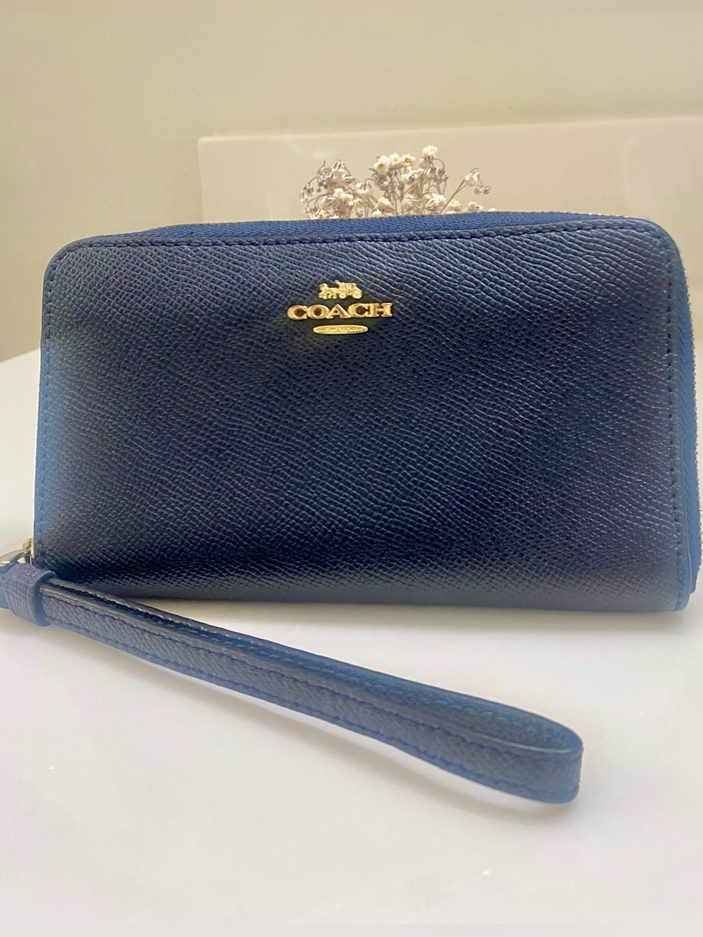 Coach Navy Leather Zip Wristlet